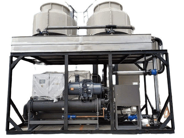 100hp Su soğutmalı vida tipi düşük sıcaklıklı soğutucu, enjeksiyon kalıplama makinesi için çift Hanbell kompresörleri